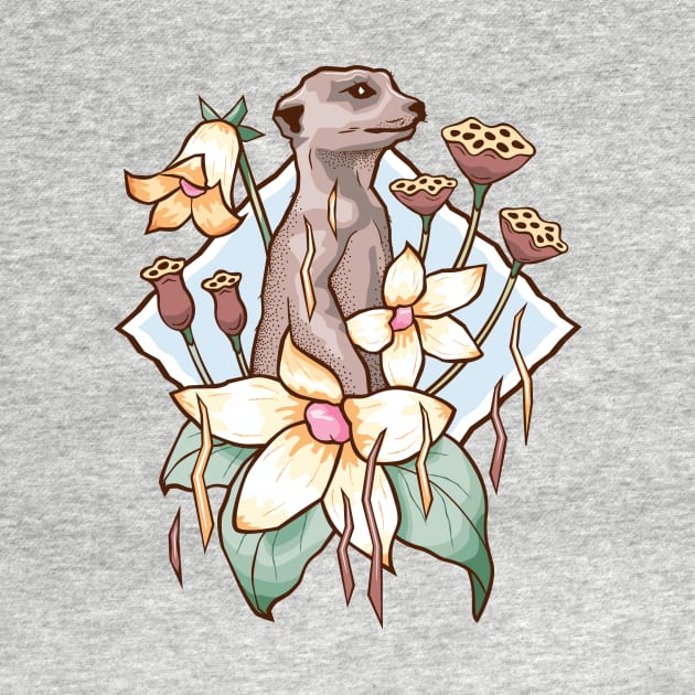 Meerkat in the Meadow - African Animal Floral Design by bangtees